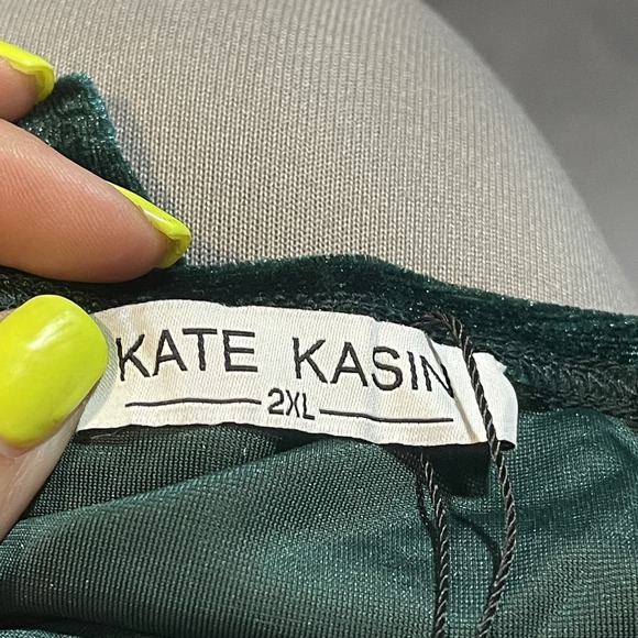 Womens Green Velour Bodysuit‎ Sz 2xl Ruched  Snap Crotch Kate Kasin F-37 NWT - Picture 3 of 5